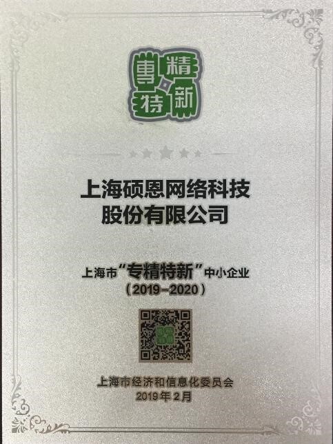 上海市专精特新企业证书